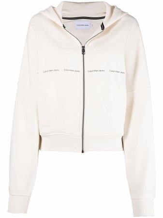 sweatshirt Calvin Klein Jeans logo-trim Zipped Hoodie - Farfetch