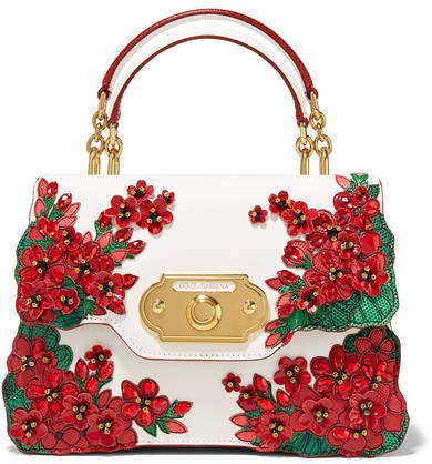 Portofino Welcome Embellished Smooth And Lizard-effect Leather Tote - Red