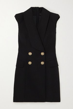 Button-embellished Grain De Poudre Wool Mini Dress - Black