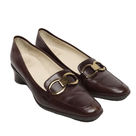 Vintage 90s Brown Leather Heeled Loafers