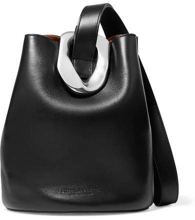 Drop Small Embellished Leather Bucket Bag - Black