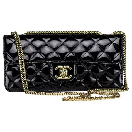 Chanel Long Rare Vintage Patent Leather Classic Flap Bag Bijoux Chain Bag For Sale at 1stDibs
