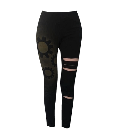 COG RIPPED KNEE LEGGINGS WITH GOLD DETAIL | Pretty Disturbia