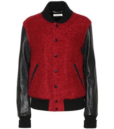 Wool, mohair and leather varsity jacket