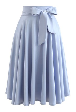 Flare Hem Bowknot Waist Midi Skirt in Blue - Retro, Indie and Unique Fashion