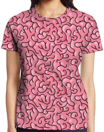 Amazon.com: HVKZLL Pink Brain Pattern Lady T-Shirt Full Side Print Short Sleeved Sportswear: Clothing