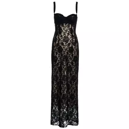 Dolce and Gabbana black lace evening dress with attached bra, ss 1997 For Sale at 1stDibs