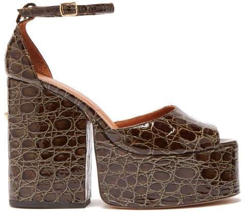 Gesa Crocodile Effect Leather Platform Sandals - Womens - Khaki