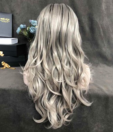Hot Ice/Grey with White Highlights and Black Rooted Synthetic Lace Front Wig (Heat Friendly) - UniWigs ® Official Site