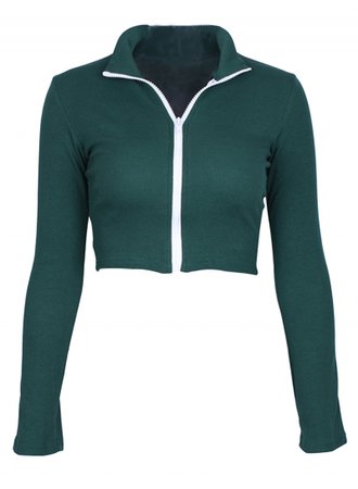 Green long sleeved crop top with zipper