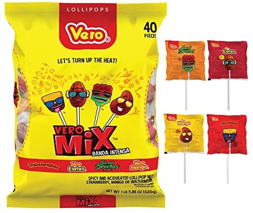 Amazon.com : Vero Banda Fuego Mix Assorted Chili Lollipops, Artificially Flavored, Net Wt. 21.86 Ounces, 40 Count Bag : Grocery & Gourmet Food