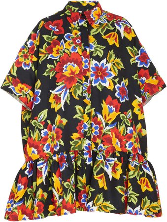 Ruffled Floral-Print Cotton And Silk-Blend Dress