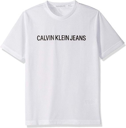 Calvin Klein Men's Long Sleeve Logo T-Shirt, Bright White Racing, X-Large | Amazon.com