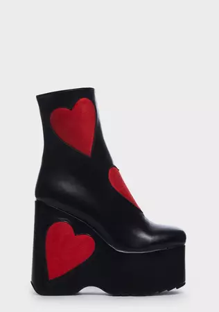 Lamoda Suede Heart Platform Ankle Boots - Black