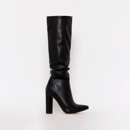 Kimora Black Ruched Block Heel Knee Boots