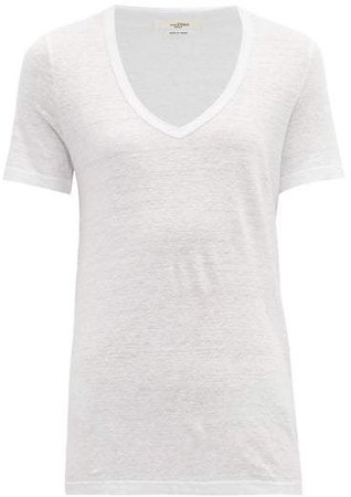 Kranger Scooped V Neck Slubbed Linen T Shirt - Womens - White