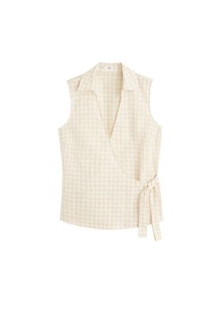 MANGO Linen-blend check blouse