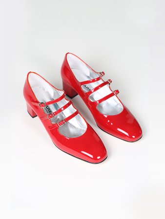 Red patent leather mary janes