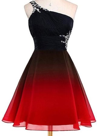 one shoulder black and red dress