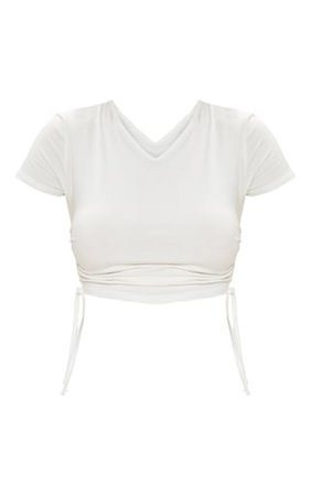 White Jersey V Neck Ruched Side T Shirt | PrettyLittleThing