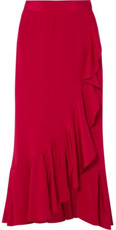 Ruffled Silk-crepe Wrap Skirt - Red