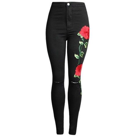 black ripped rose jeans