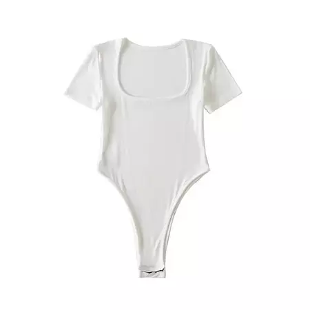 Feshki - Short-Sleeve Square Neck Plain Bodysuit Top | YesStyle
