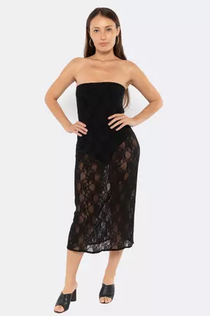 FNS800 - Floral Lace Midi Tube Dress – Los Angeles Apparel