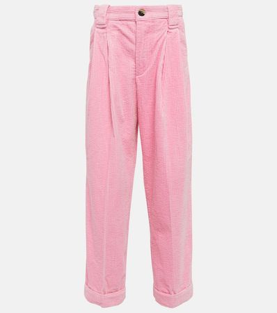 Cotton Corduroy Wide Leg Pants in Pink - Ganni | Mytheresa