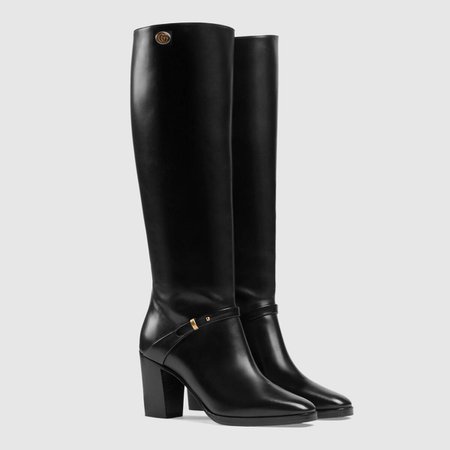black leather Leather boot with Double G | GUCCI® US