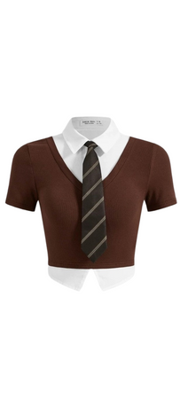 brown top and tie
