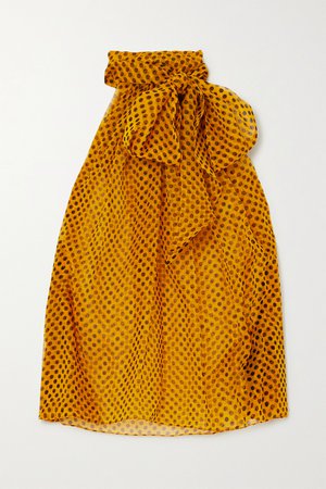 Mustard Pussy-bow polka-dot silk-chiffon blouse | SAINT LAURENT | NET-A-PORTER