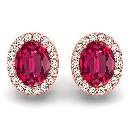 Ruby and Diamond Earrings with Gold Plating