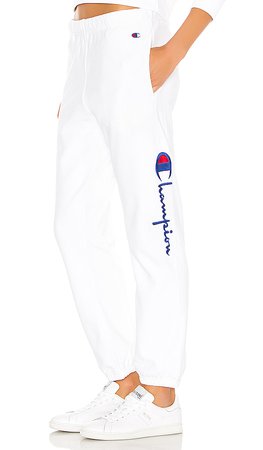 Champion Side Logo Elastic Cuff Pants in White | REVOLVE