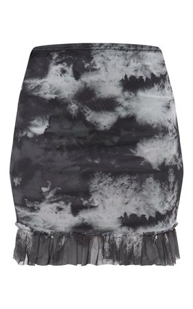 Maroon Mesh Tie Dye Frill Hem Mini Skirt | PrettyLittleThing USA
