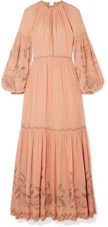 Tiana Embroidered Silk-georgette Gown - Blush
