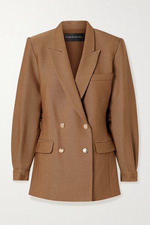 Double-breasted Wool And Silk-blend Twill Blazer - Light brown