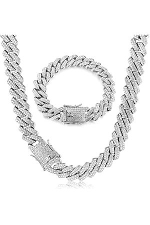 GIHENHAO Miami Cuban Link Chain Iced Out Choker Necklace Bracelet Bling Diamond Chain for Men Womens,13MM（20inch+8.3inch）, Silver : Amazon.co.uk: Jewellery