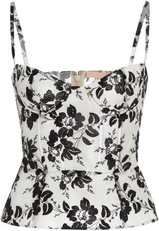 Brock Collection Floral-Printed Peplum Bustier Top Size: 0