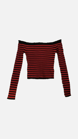 red and black striped top