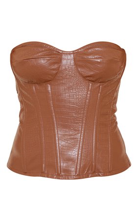 *clipped by @luci-her* Petite brown Mock Corset | Petite | PrettyLittleThing USA