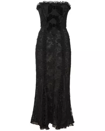 Alessandra Rich Strapless Lace Midi Dress W/ Velvet Bows in Black | Lyst