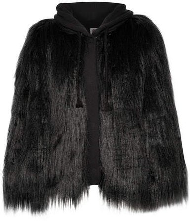 House of Fluff - Yeti Oversized Faux Fur And French Terry Hooded Coat - Black