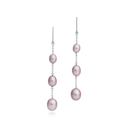 Tiffany & Co, Elsa Peretti Pearls by the Yard drop earrings in silver with pink pearls