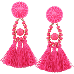 Zuluily - Pink & Goldtone Beaded Tassel Drop Earrings