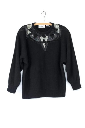 Vintage 1980's Black Angora/Lambswool Pullover Sweater | Etsy