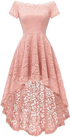 Amazon.com: Dressystar 0042 Lace Off Shoulder Cocktail Hi-Lo Bridesmaid Swing Dress Blush L: Clothing