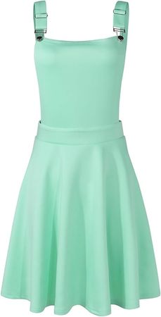 Adjustable Straps Pleated Mini Cute Suspender Skirts Pinafore Dress-Mint Green XL