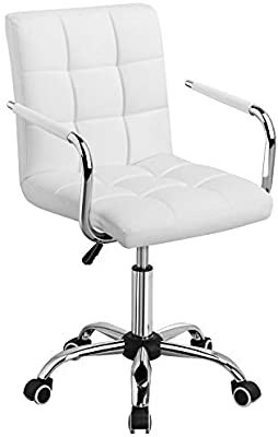 Amazon.com: Yaheetech White Desk Chairs with Wheels/Armrests Modern PU Leather Office Chair Midback Adjustable Home Computer Executive Chair on Wheels 360° Swivel: Kitchen & Dining