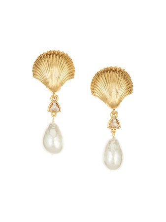 Oscar de la Renta Scalloped Shell 24kt gold-plated earrings